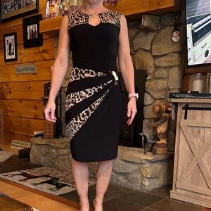 Joseph Ribkoff Black and Leopard Print Dress